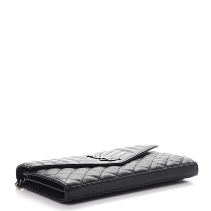Saint Laurent Sheepskin Tri-Quilt Monogram Envelope Chain Wallet Black 4 of 10