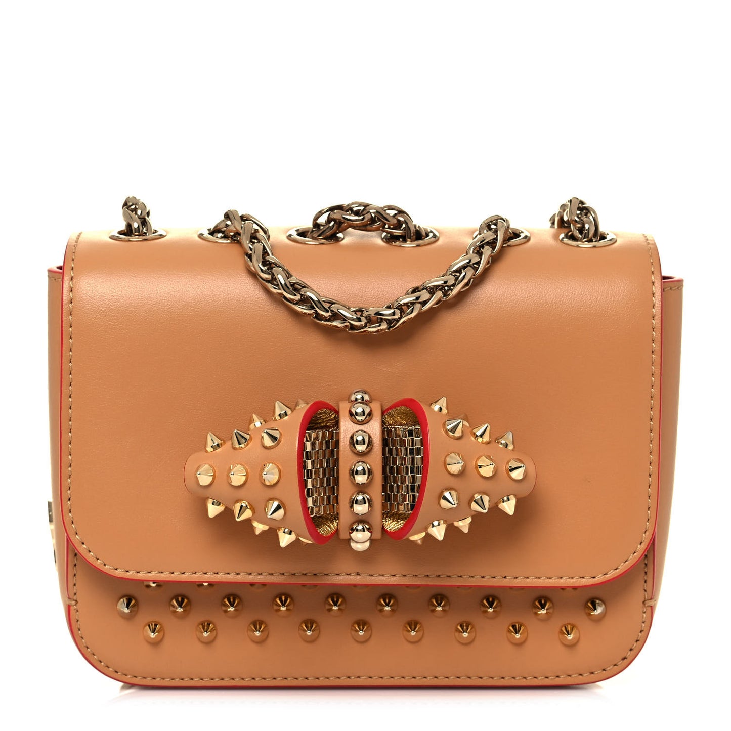 Calfskin Spikes Baby Sweet Charity Shoulder Bag Biscuit
