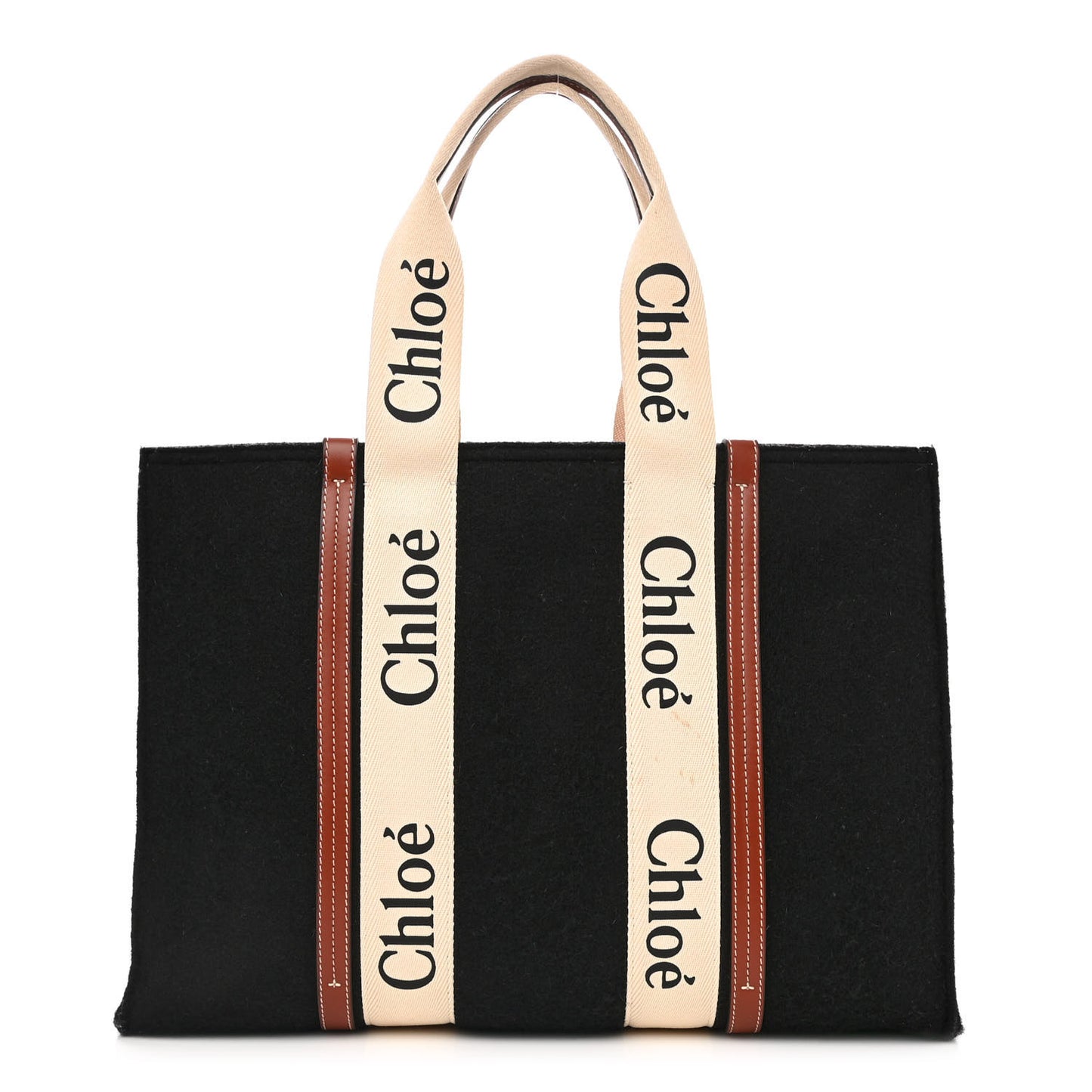 Felt Calfskin Large Woody Ribbon Tote Black
