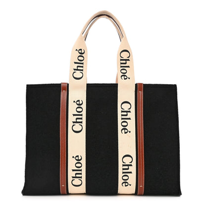 Chloe Felt Calfskin Large Woody Ribbon Tote Black 1 of 13