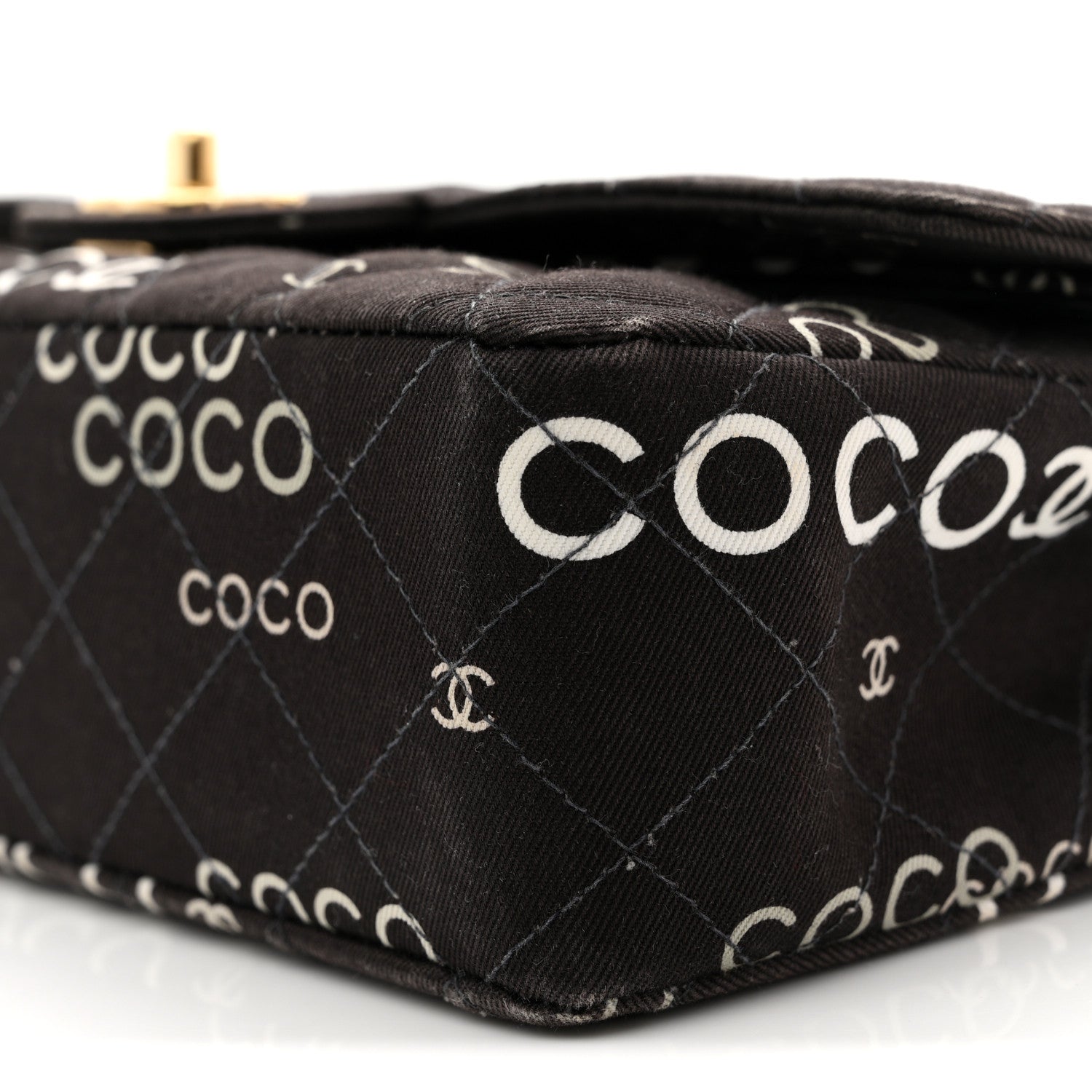 Chanel Canvas Coco Printed Quilted Medium Double Flap Black White 10 of 13