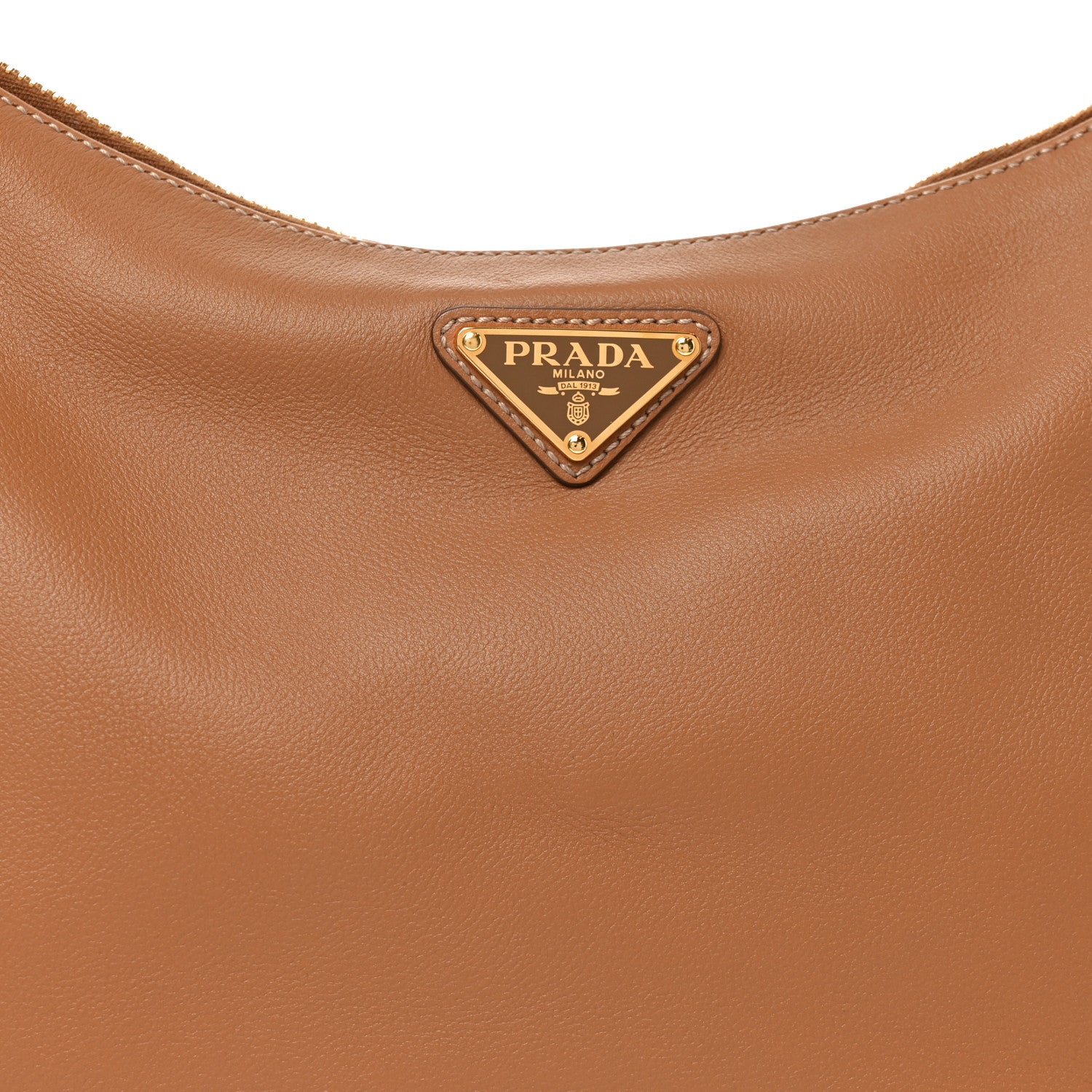 Prada Soft Calfskin Large Aimee Shoulder Bag Caramel 7 of 9