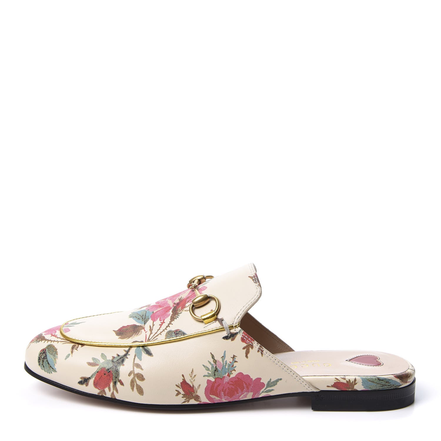 Gucci Calfskin Stamp Allover Rose Princetown Slippers 36 Ivory Multicolor 1 of 10