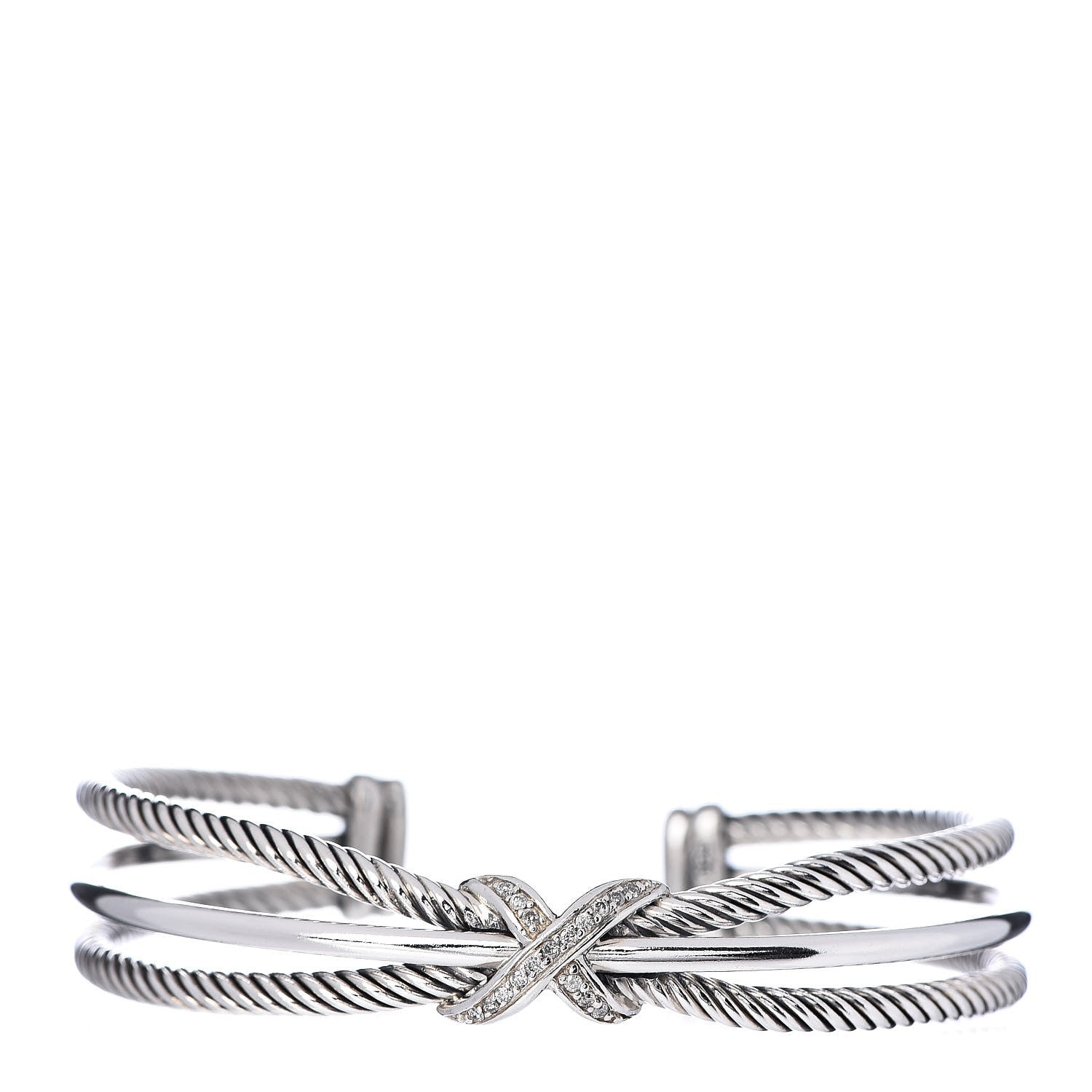 David Yurman Sterling Silver Diamond 7mm Crossover X Bracelet 1 of 4