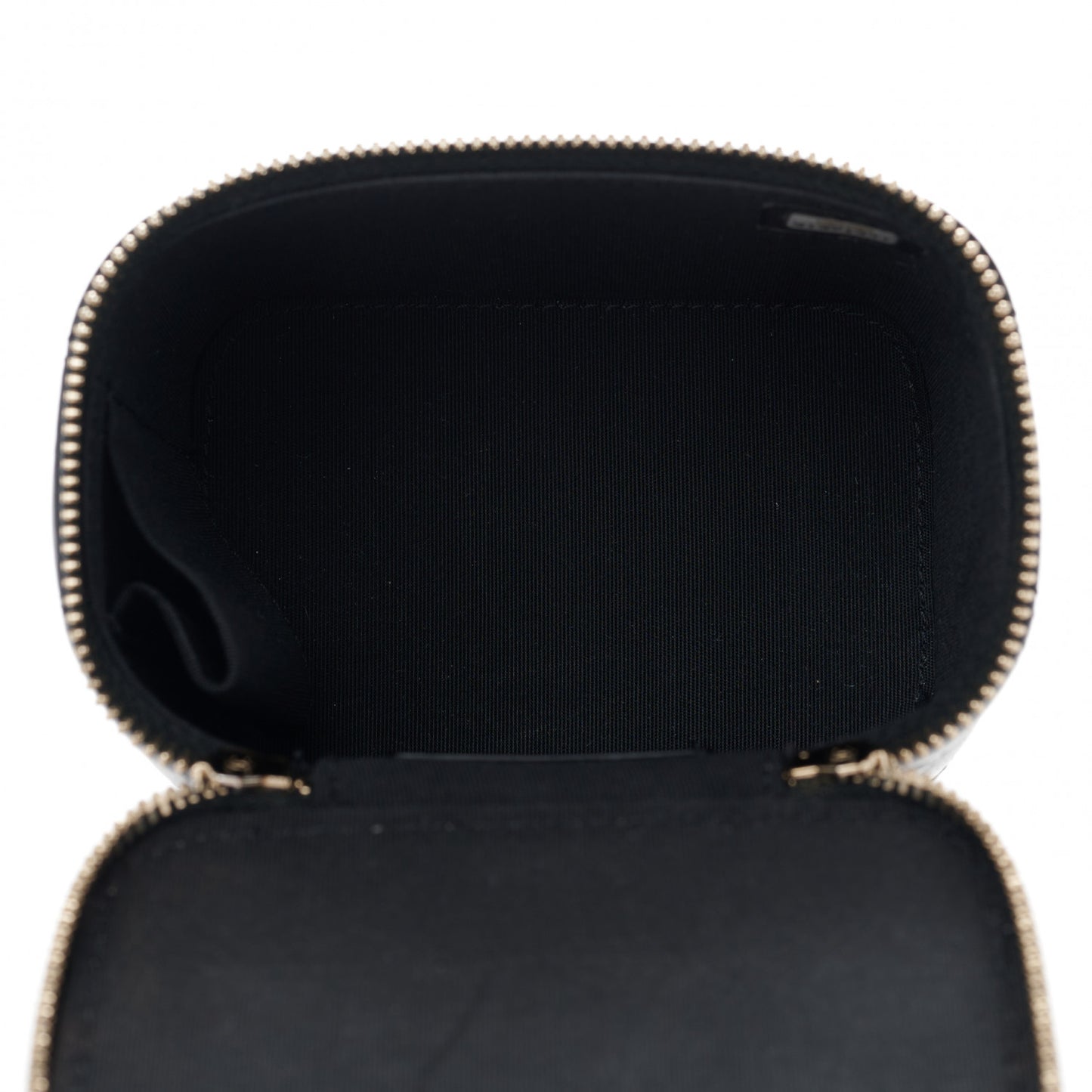 Lambskin Quilted Top Handle Mini Vanity Case With Chain Black