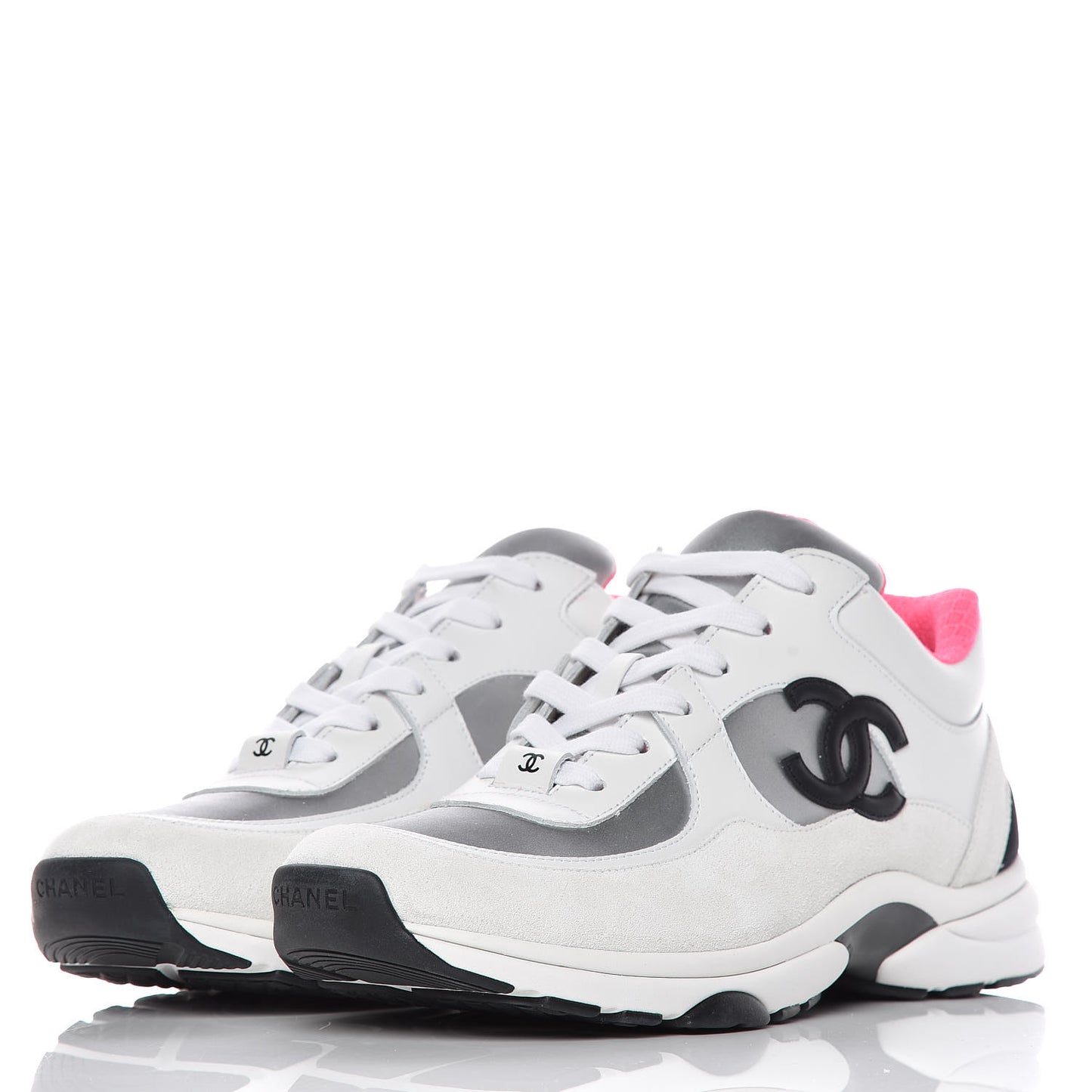 Calfskin Fabric Sneakers 41 White Silver Fluo Pink