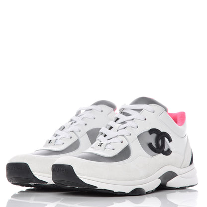 Chanel Calfskin Fabric Sneakers 41 White Silver Fluo Pink 3 of 10