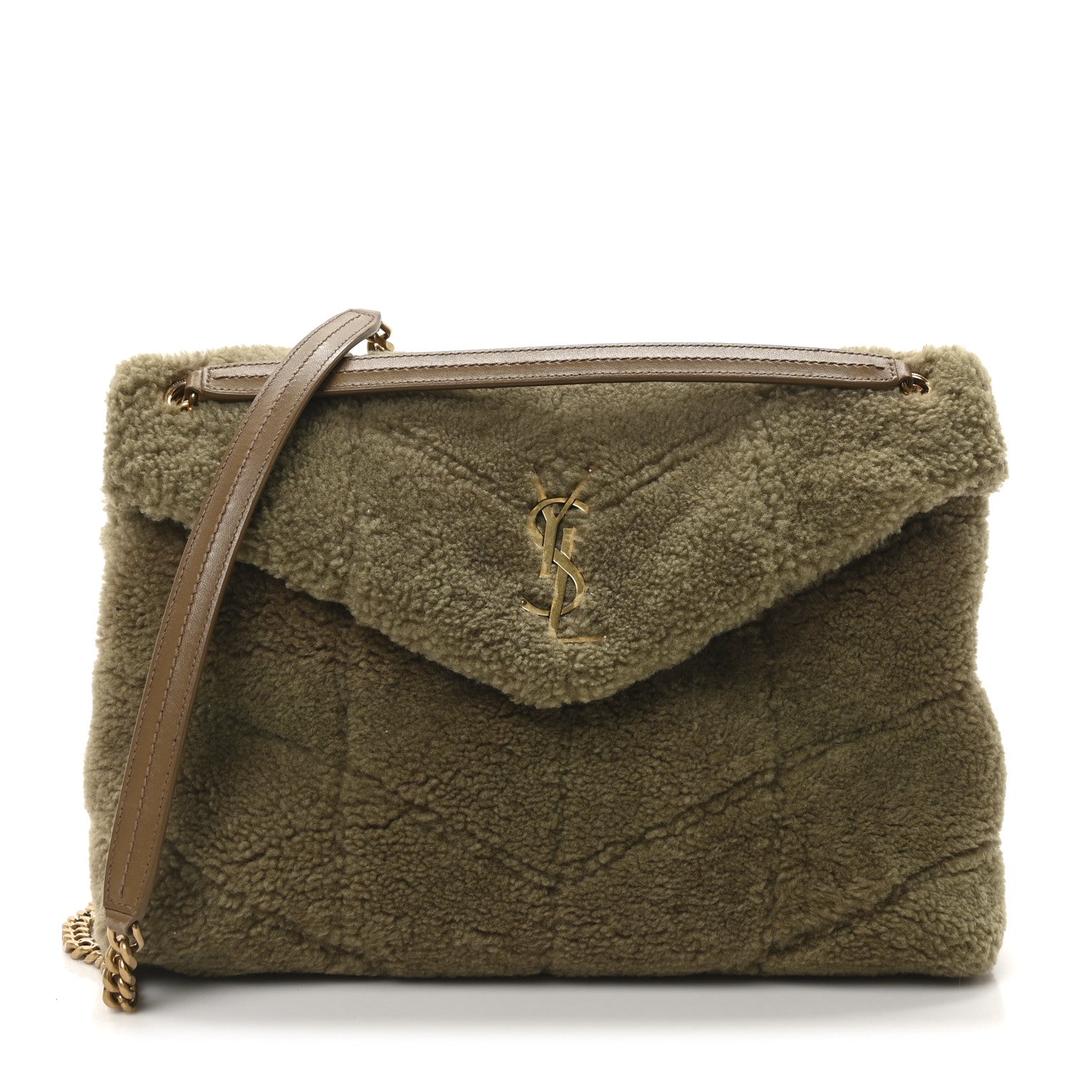 Saint Laurent Shearling Quilted Small Loulou Monogram Chain Satchel Cinnamon 1 of 10