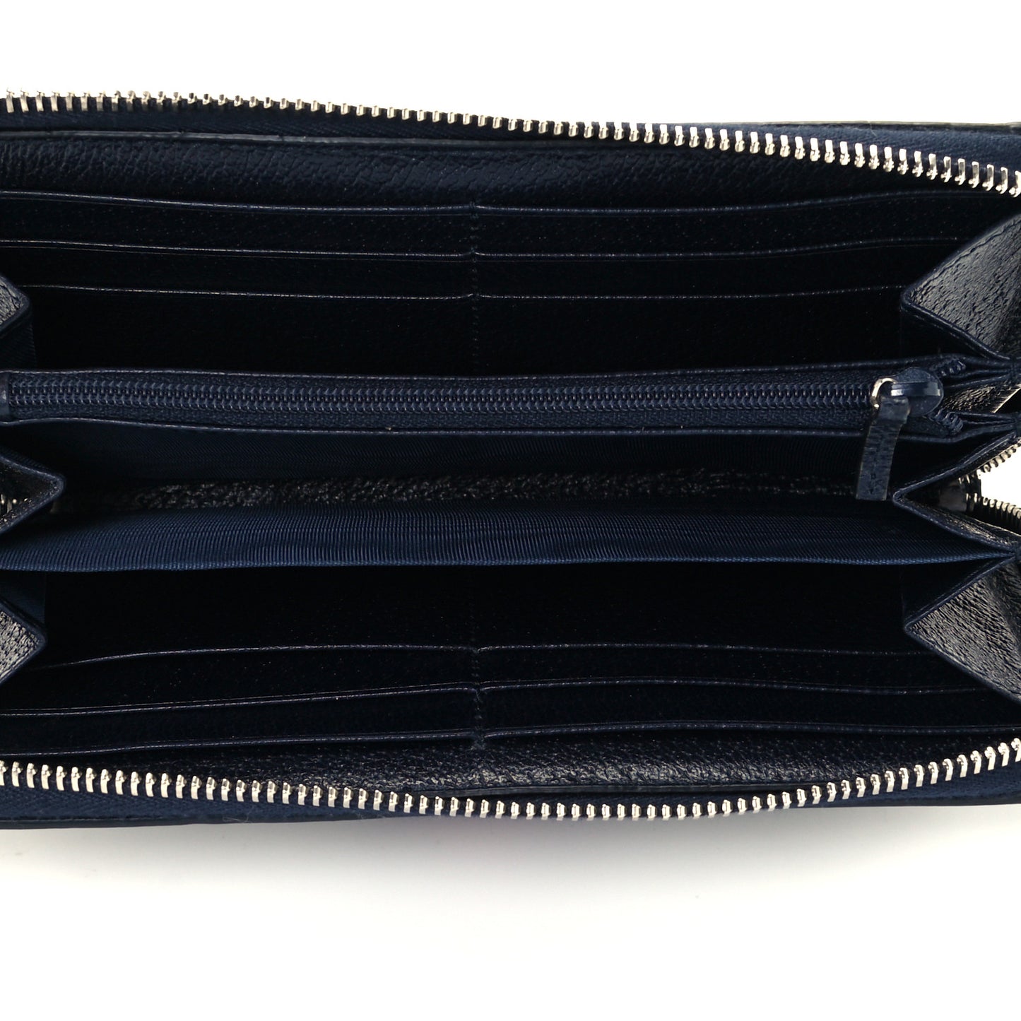 GG Supreme Monogram Textured Dollar Calfskin Web Ophidia Zip Around Wallet Beige Blue