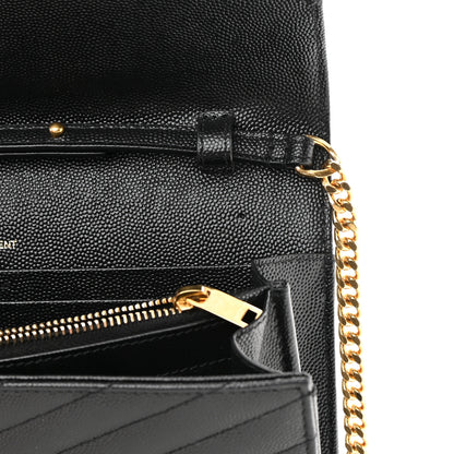 Saint Laurent Grain De Poudre Matelasse Chevron Monogram Chain Wallet Black 12 of 17