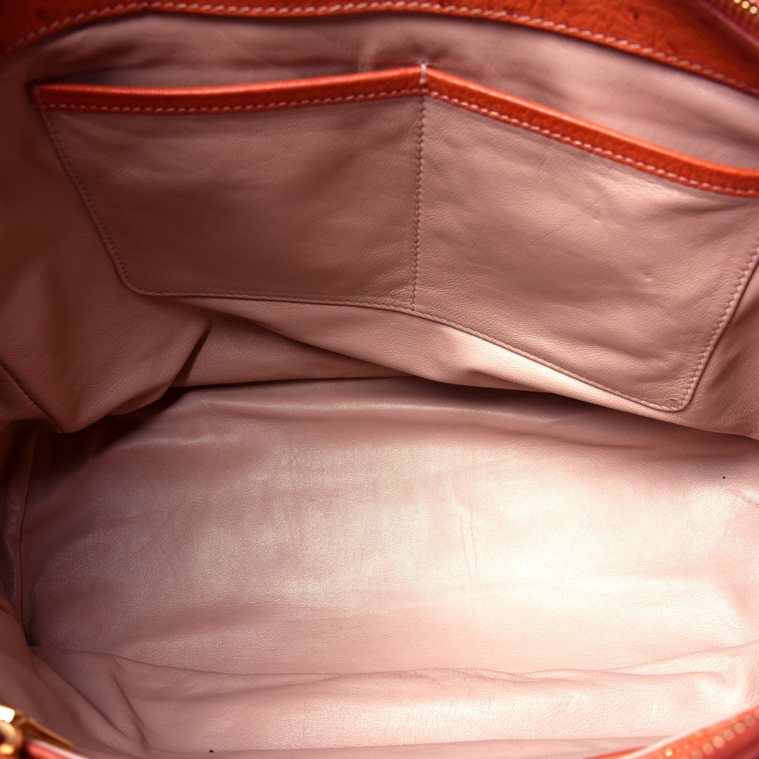 Prada Ostrich Double Zip Tote Papaya 4 of 4