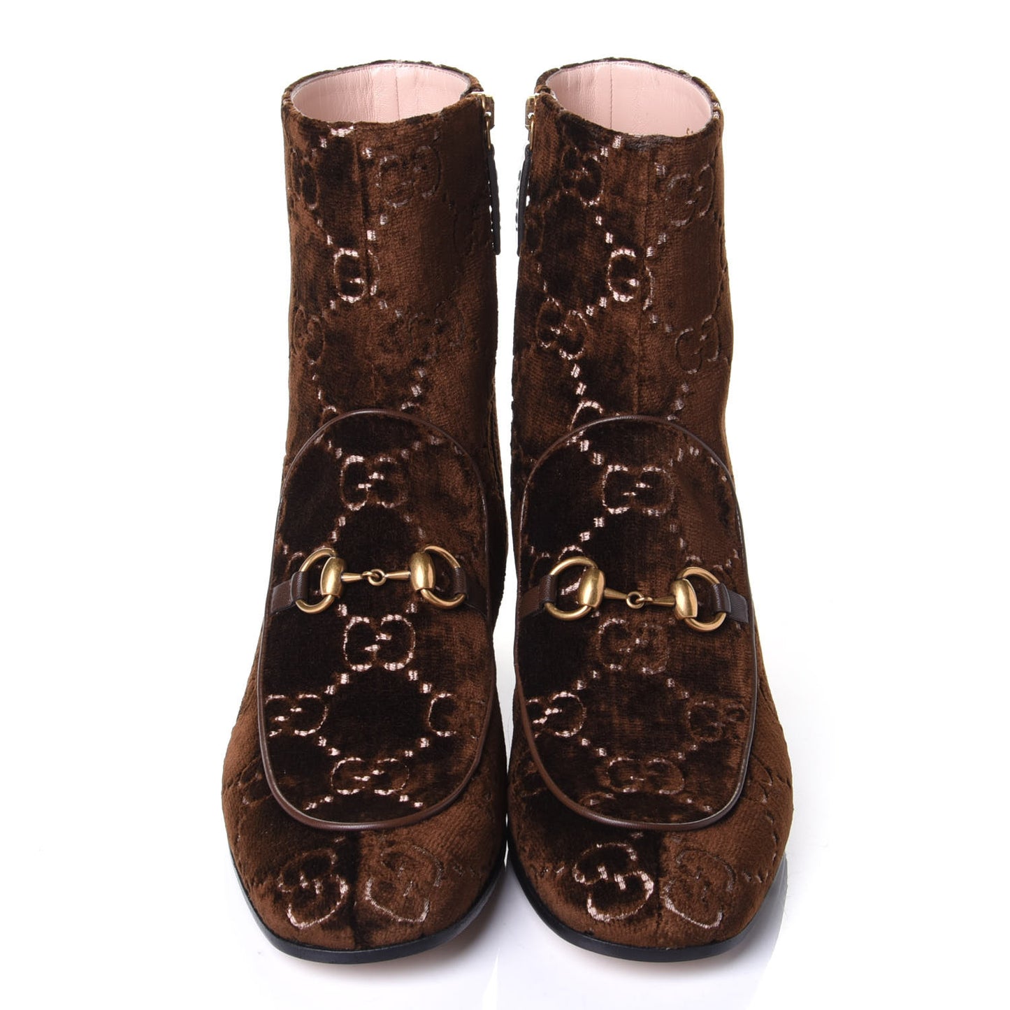 Velvet GG Monogram Crystal Horsebit Ankle Boots 39 Brown Vintage Cocoa