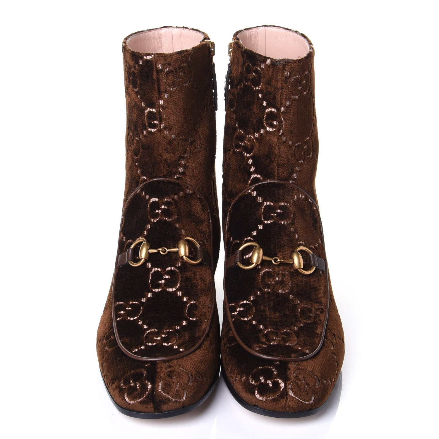 Gucci Velvet GG Monogram Crystal Horsebit Ankle Boots 39 Brown Vintage Cocoa 5 of 11