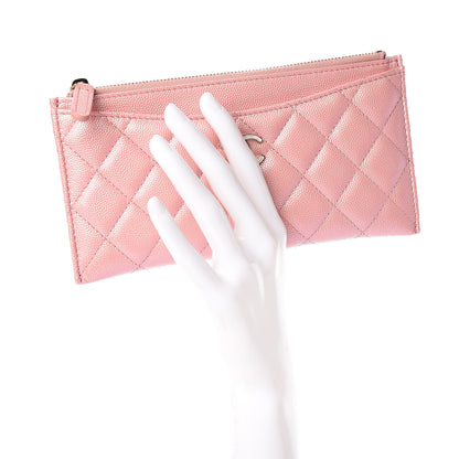 Chanel Iridescent Caviar Quilted Classic Zip Pouch Pink 2 of 8