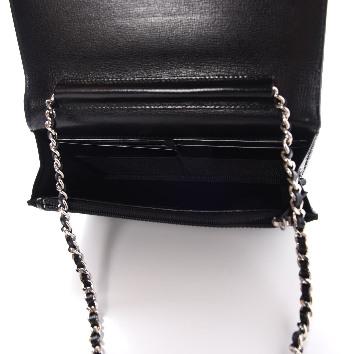 Chanel Goatskin Quilted Diamond CC Wallet On Chain WOC Black 5 of 10