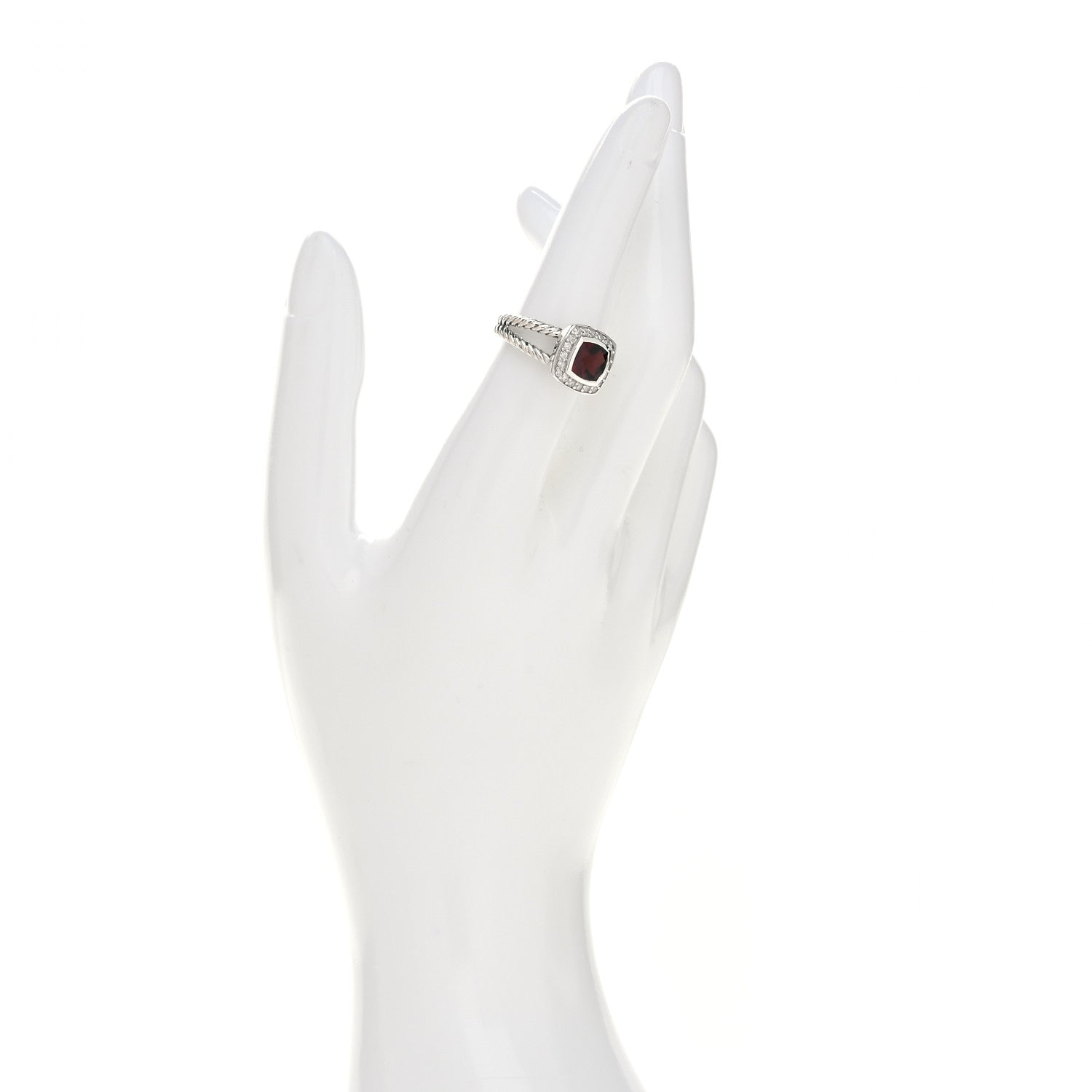 David Yurman Sterling Silver Diamond Garnet 7mm Petite Albion Ring 52 6 2 of 5