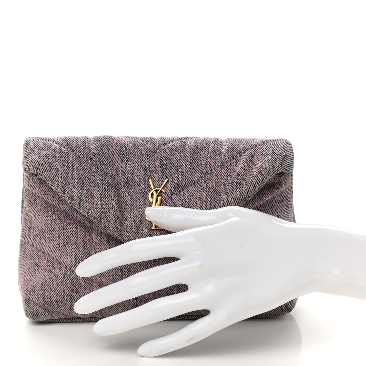 Denim Quilted Loulou Puffer Monogram Pouch Clutch Bleached Lilac