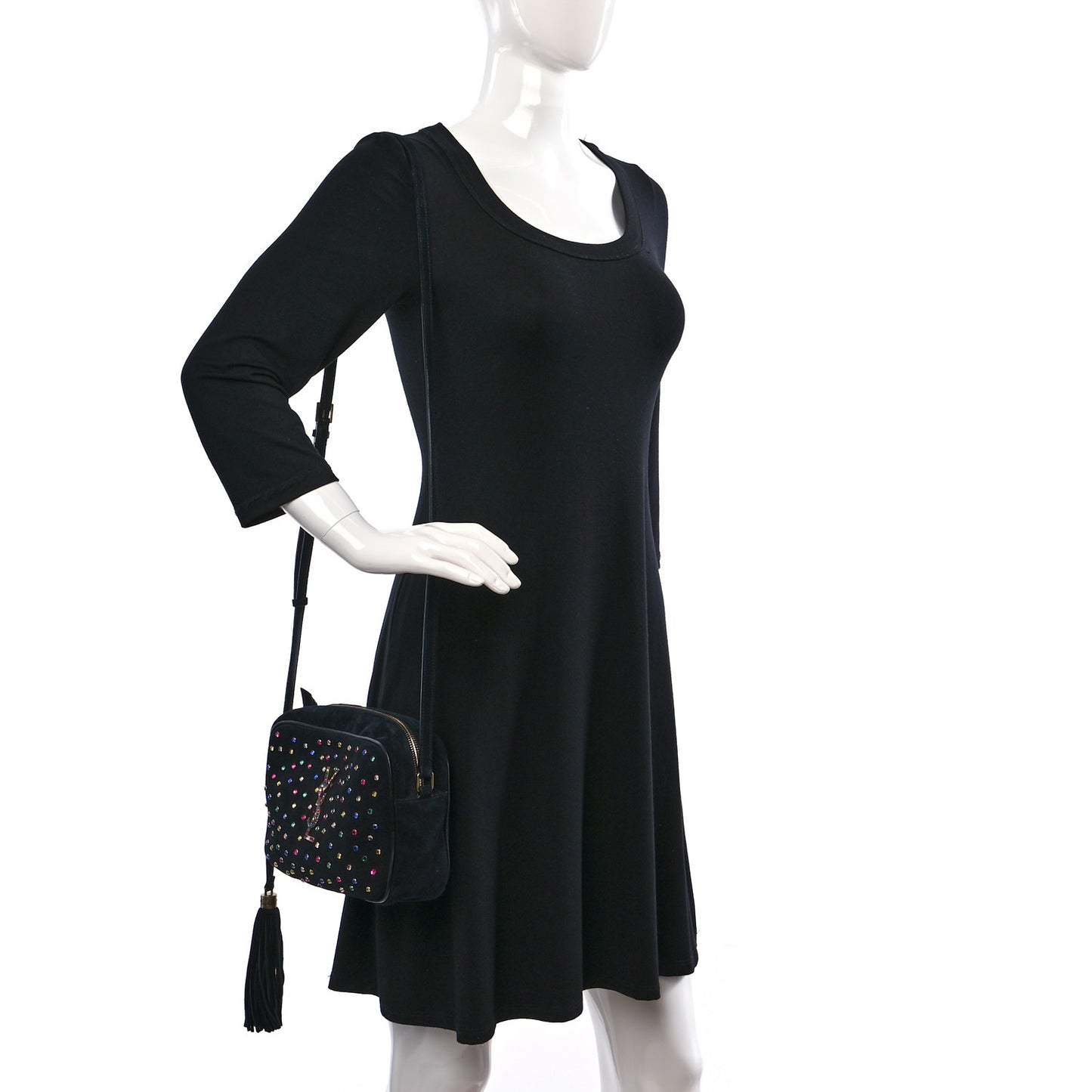 Suede Crystal Camera Bag Black