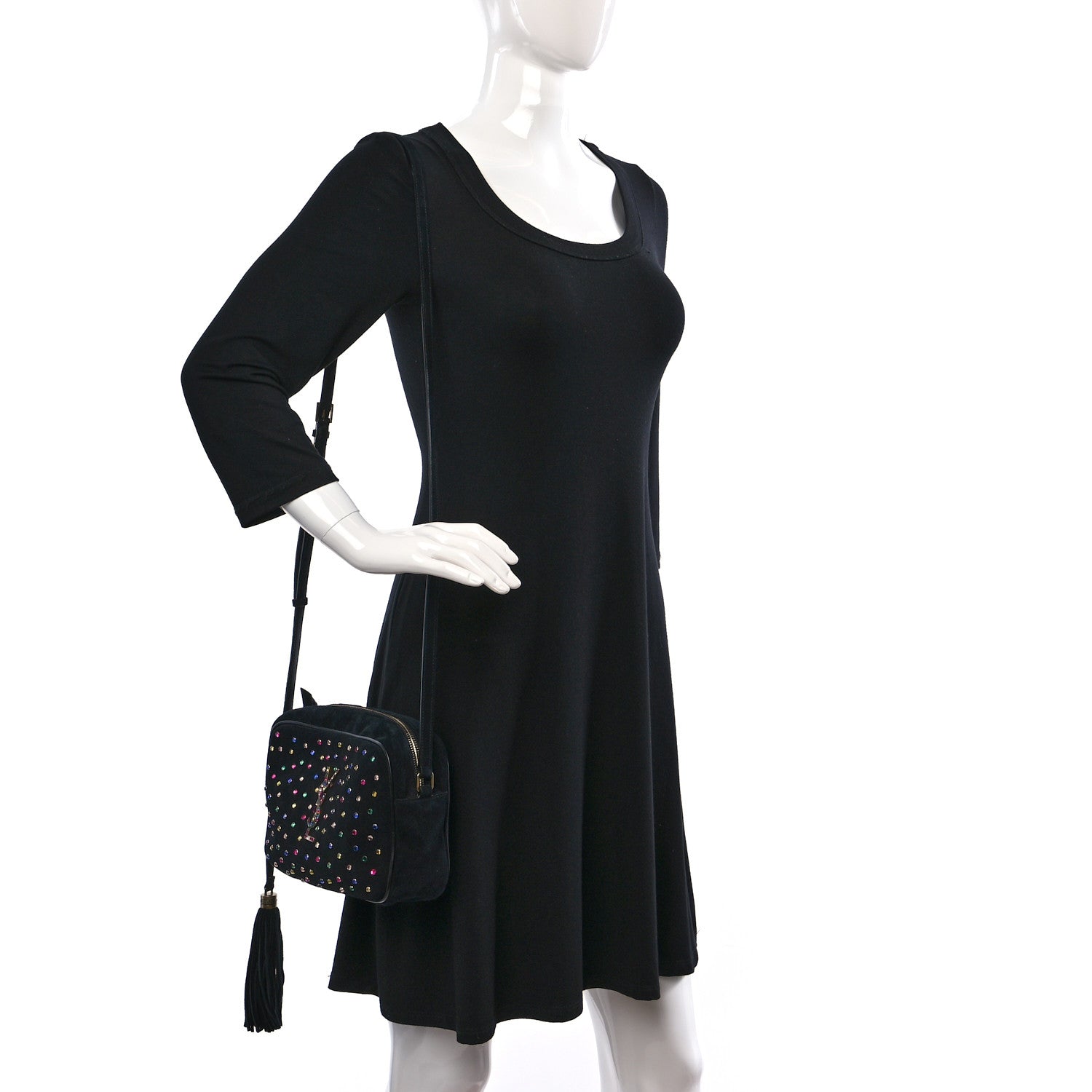 Saint Laurent Suede Crystal Camera Bag Black 2 of 8