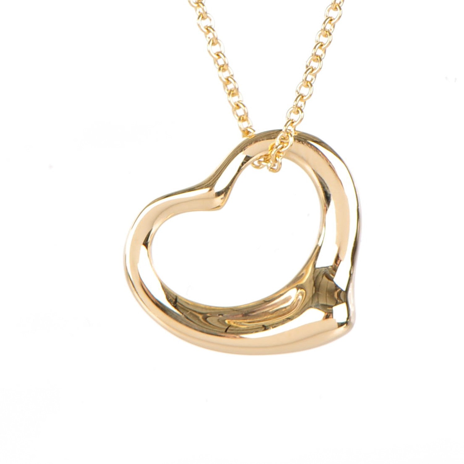 Tiffany 18K Yellow Gold Elsa Peretti Small Open Heart Pendant Necklace 3 of 7