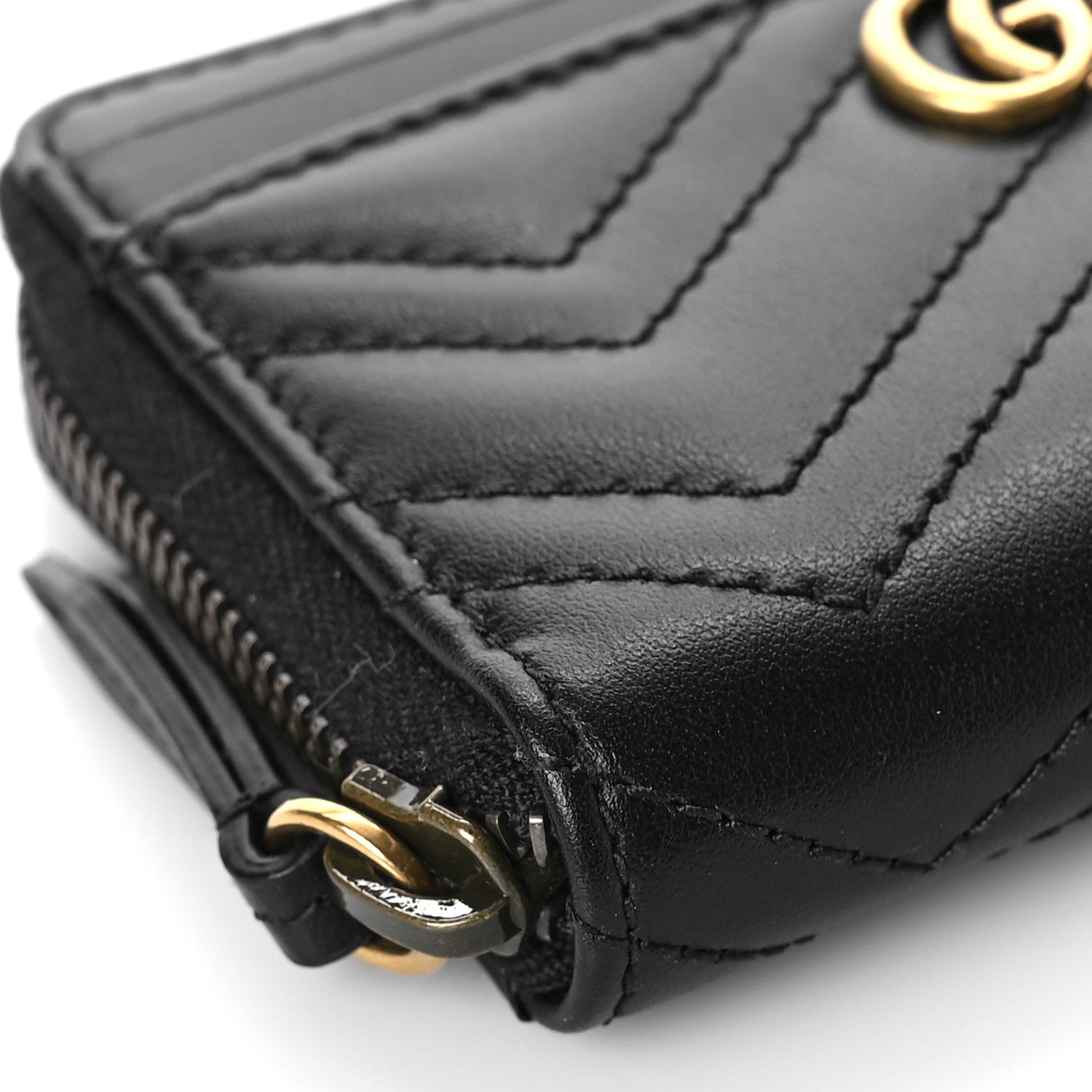 Gucci Calfskin Matelasse GG Marmont Zip Around Card Case Black 7 of 8