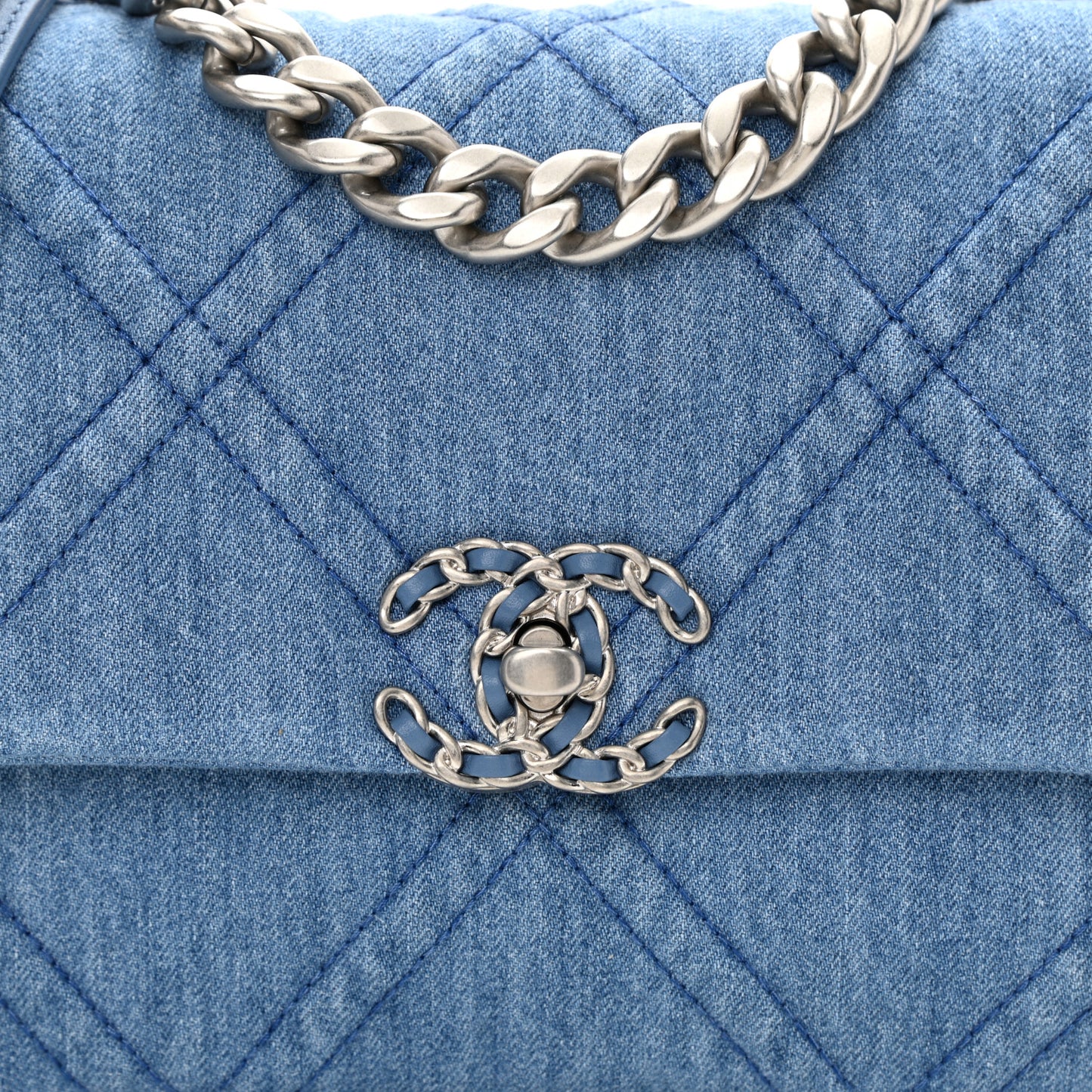 Denim Quilted Medium Chanel 19 Flap Blue