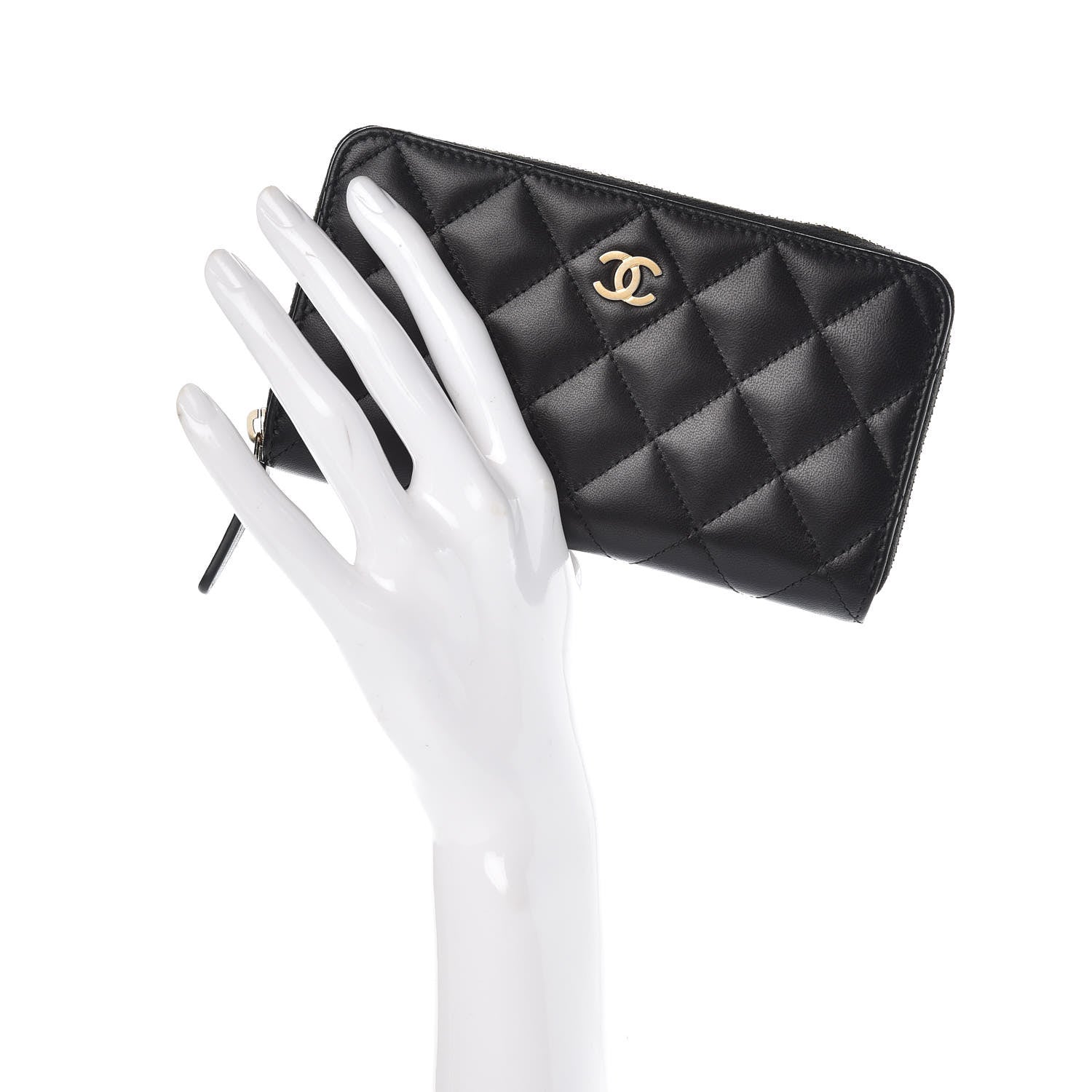 Chanel Lambskin Quilted Small Gusset Zip Around Wallet Black 2 of 10