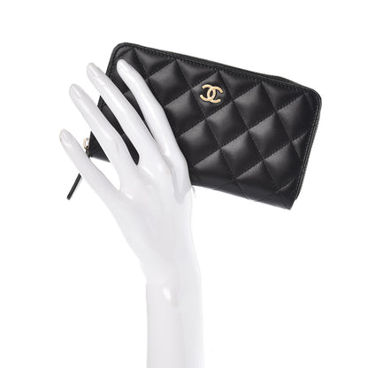 Chanel Lambskin Quilted Small Gusset Zip Around Wallet Black 2 of 10