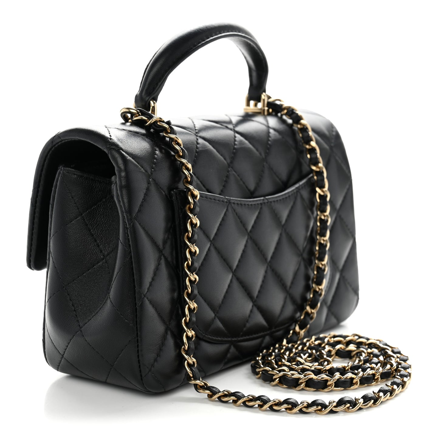 Lambskin Quilted Mini Top Handle Rectangular Flap Black