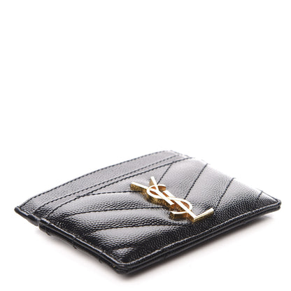 Saint Laurent Grain De Poudre Matelasse Chevron Monogram Credit Card Case Black 4 of 9