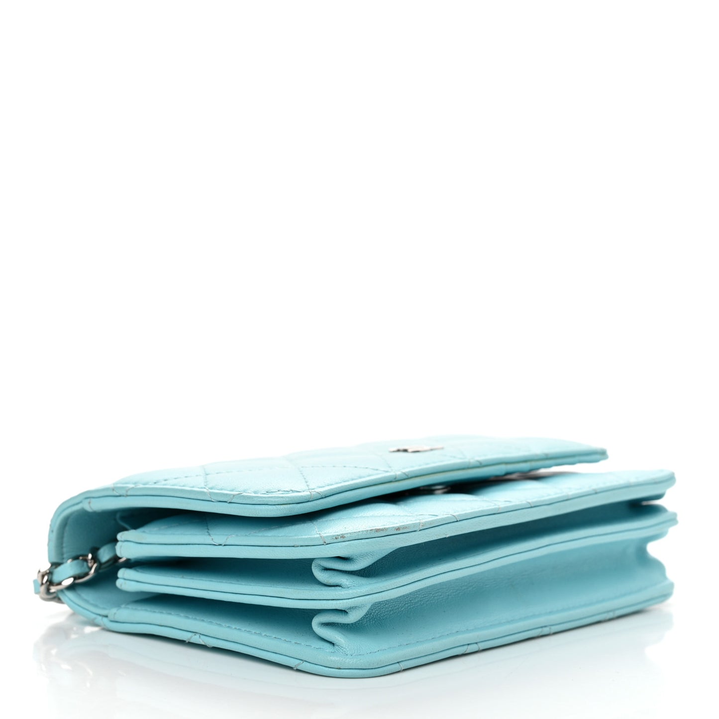 Lambskin Quilted Mini Wallet On Chain WOC Neon Blue