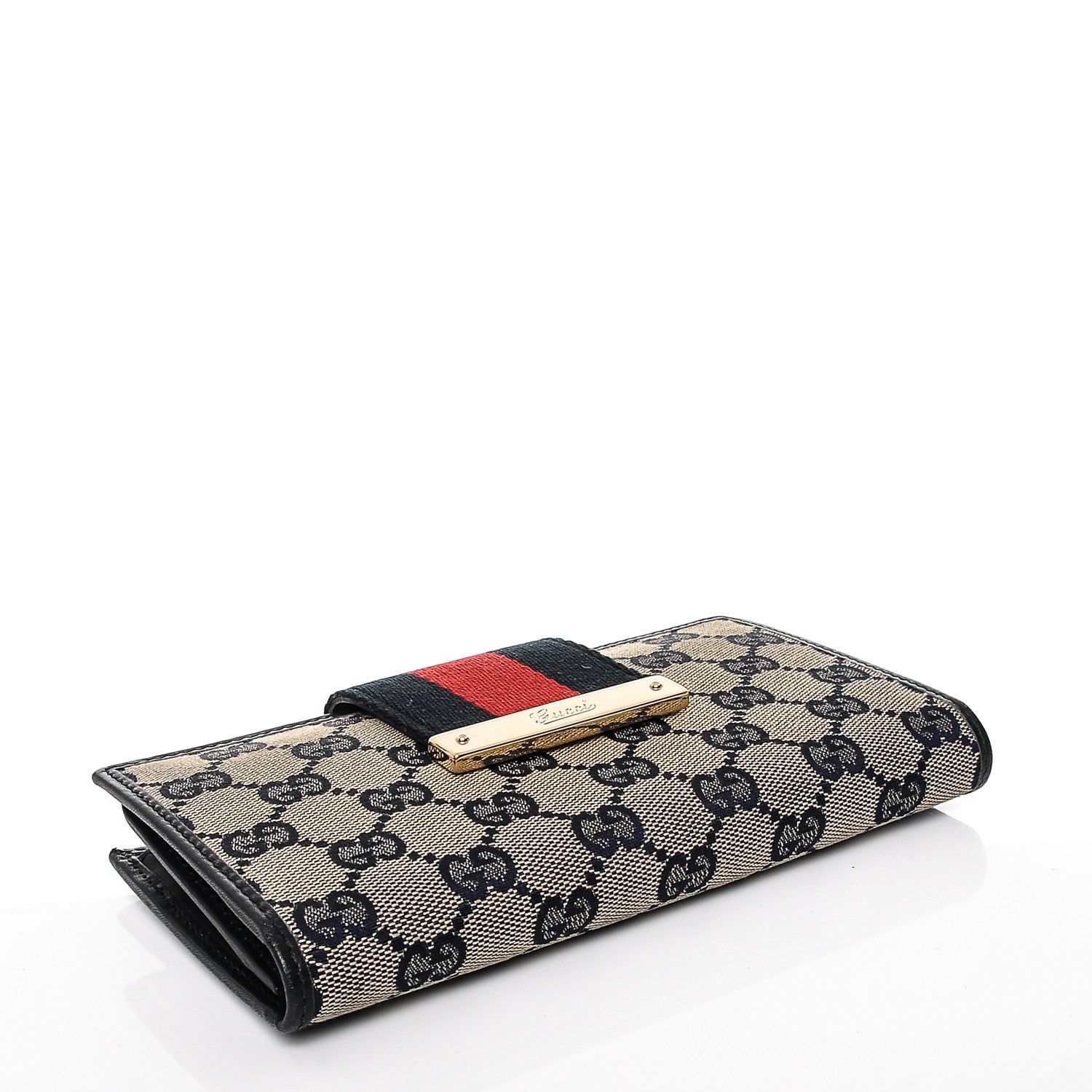 Gucci Monogram Calfskin Ladies Web Long Wallet Beige Blue 4 of 6