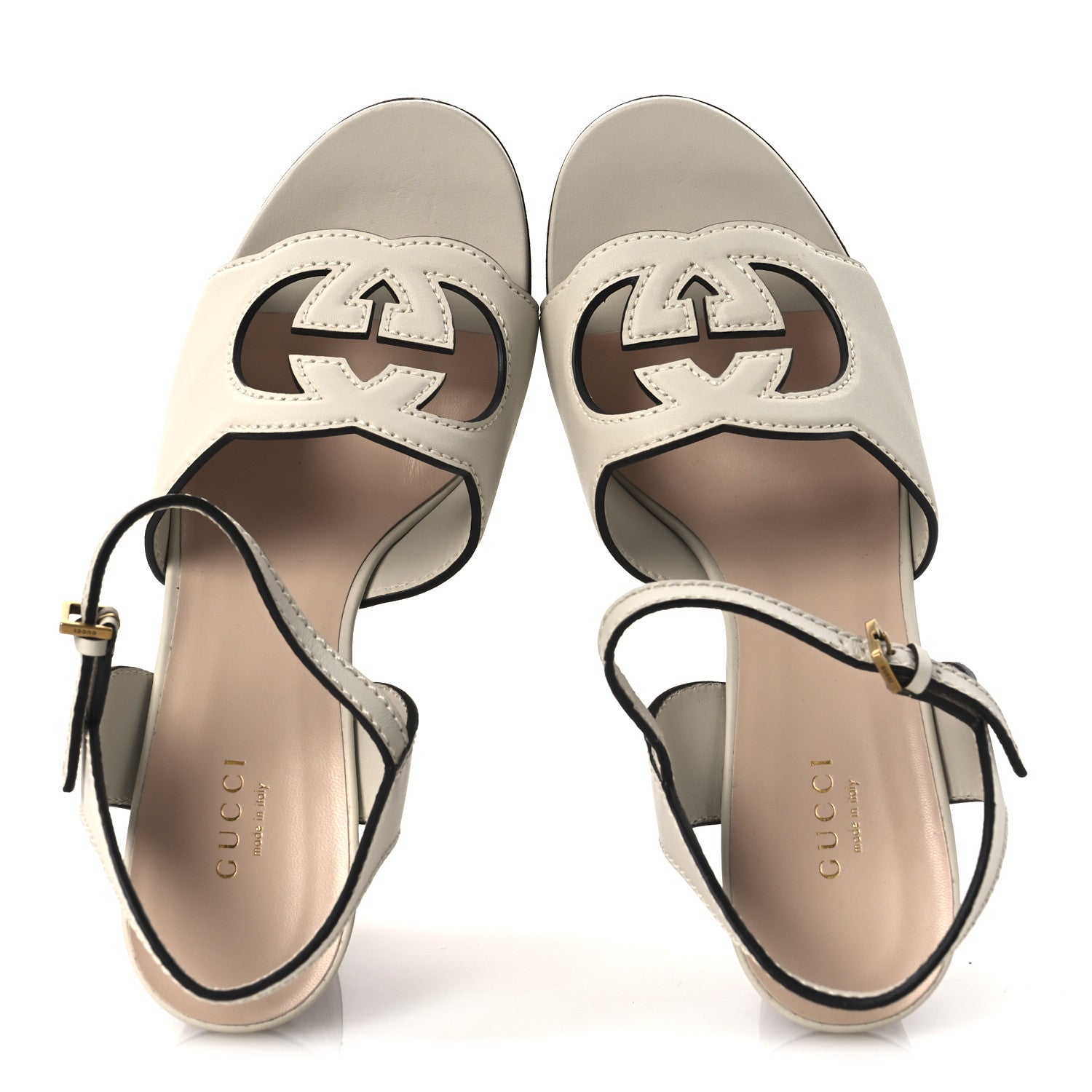 Gucci Cosmos Softy Calfskin Wooden Interlocking G Cut-Out 30/120mm Platform Sandals 40 Mystic White 2 of 12