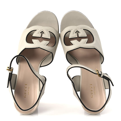 Gucci Cosmos Softy Calfskin Wooden Interlocking G Cut-Out 30/120mm Platform Sandals 40 Mystic White 2 of 12