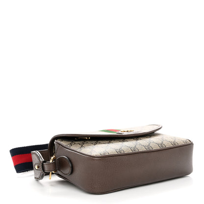 Gucci GG Supreme Monogram Textured Dollar Calfskin Web Studded Mini Ophidia Flap Shoulder Bag Beige Ebony New Acero 4 of 12