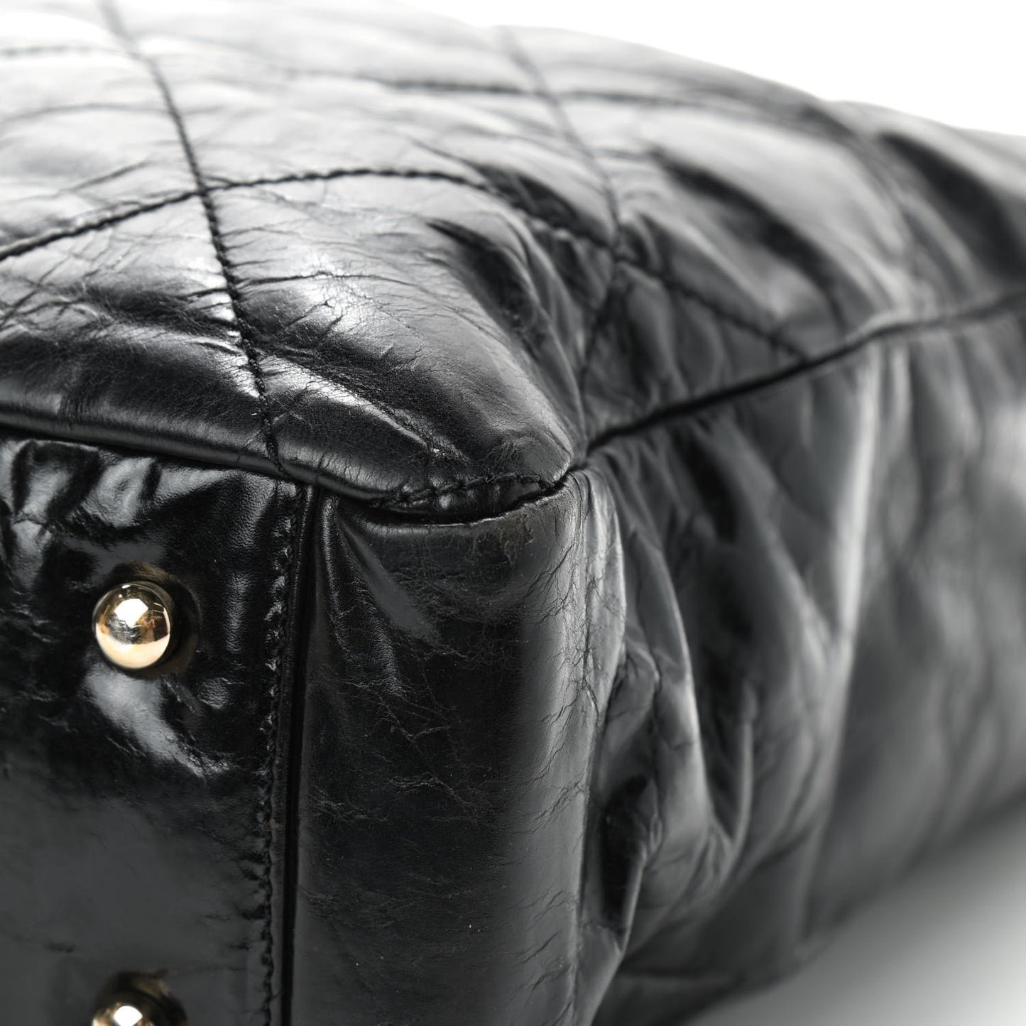 Glazed Calfskin Lambskin Quilted Portobello Tote Black