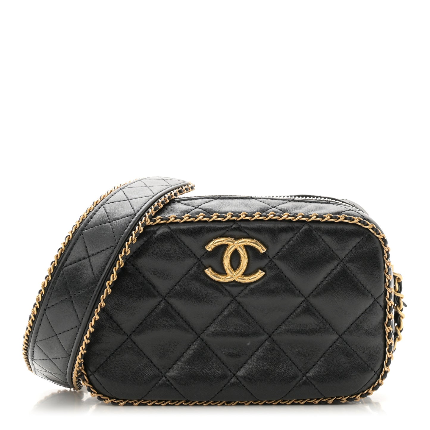 Lambskin Quilted Chain CC Mini Camera Case Black