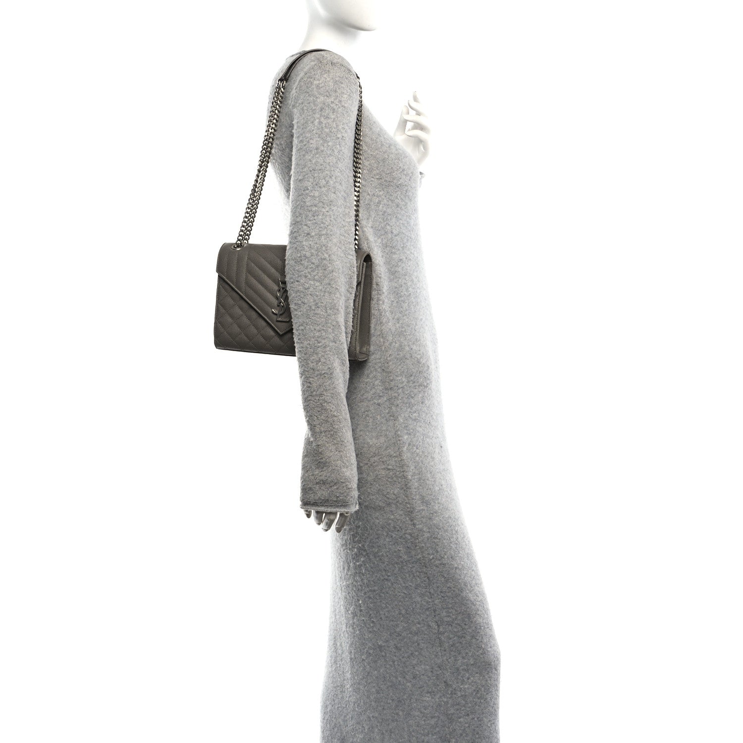 Saint Laurent Grain De Poudre Textured Mixed Matelasse Medium Triquilt Monogram Satchel Greyish Brown 2 of 10