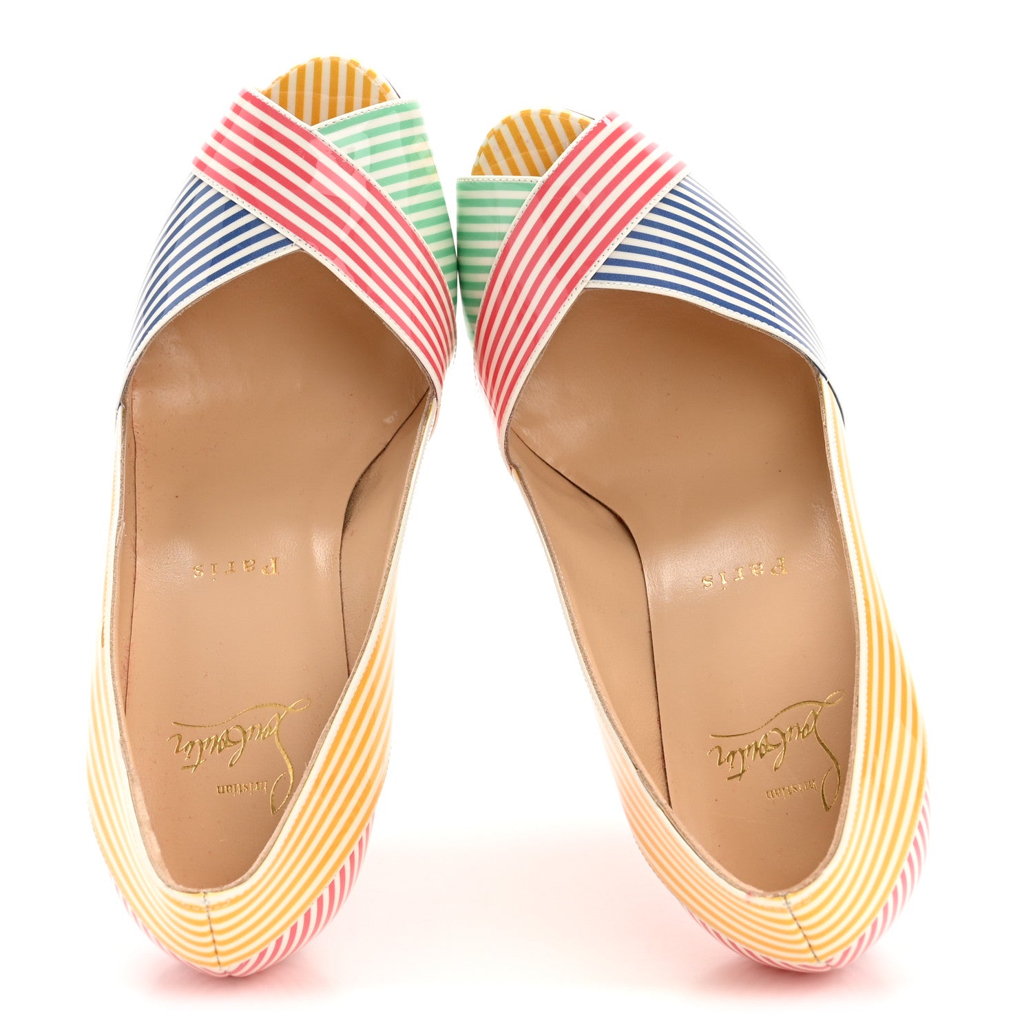 Christian Louboutin Patent Stripes Marine Alta 120 Pumps 36.5 Multicolor 6 of 27
