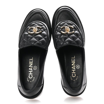 Chanel Lambskin Quilted CC Turnlock Loafers 35.5 Black 2 of 9