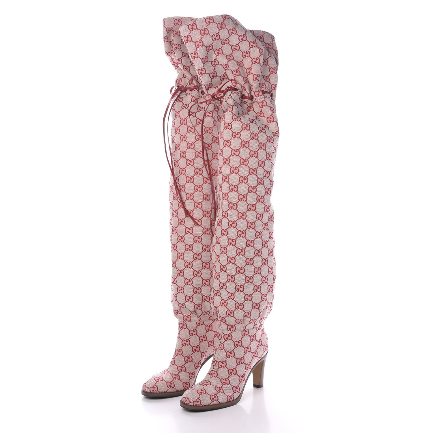 Gucci Monogram Over The Knee Boots 35 Gardenia Hibiscus Red 3 of 7