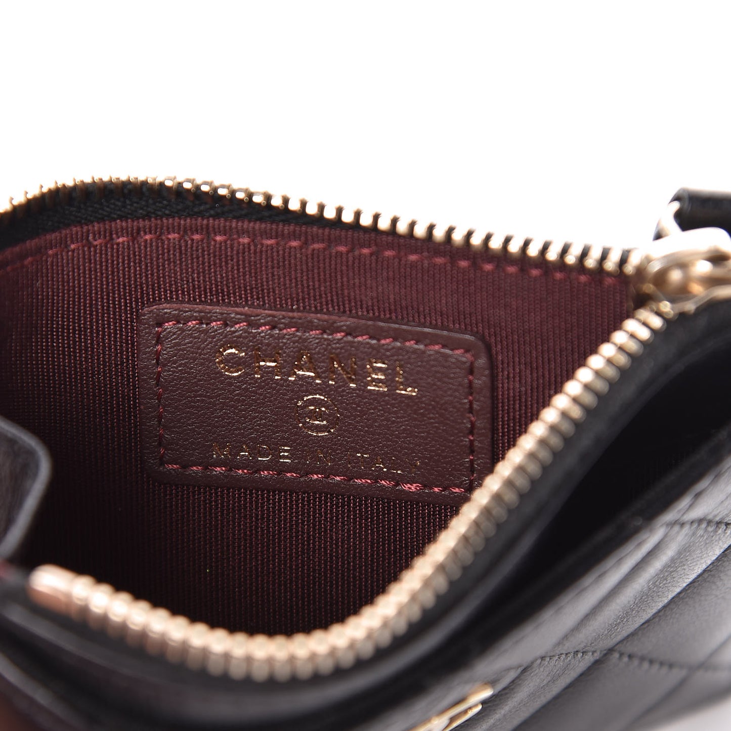 Lambskin Quilted Zip Card Holder Black