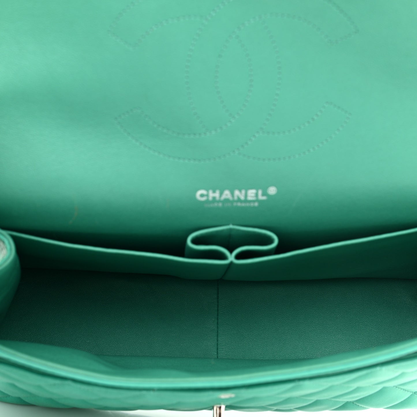 Lambskin Quilted Jumbo Double Flap Green
