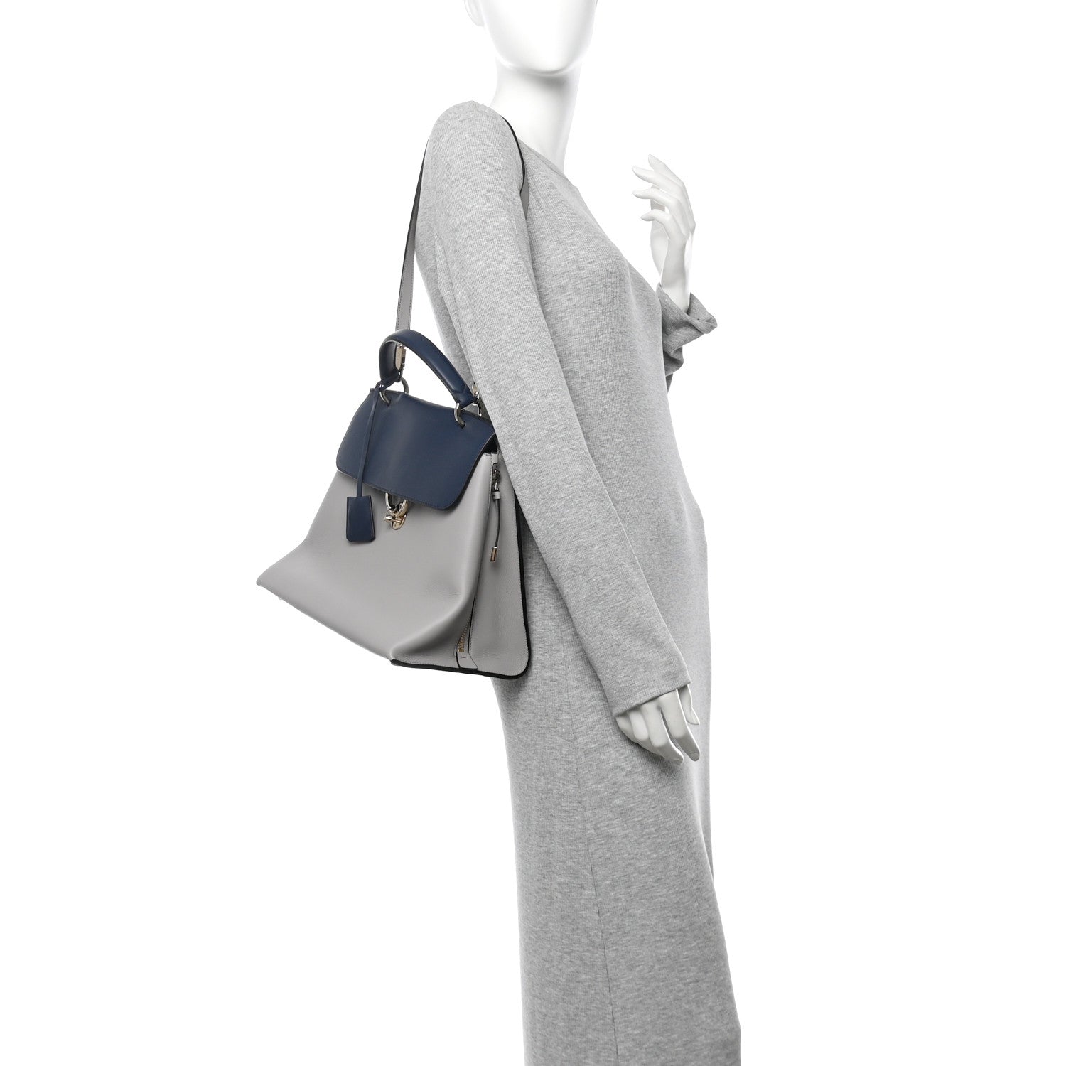 Salvatore Ferragamo Calfskin Jet Set Top Handle Bag Grey Navy