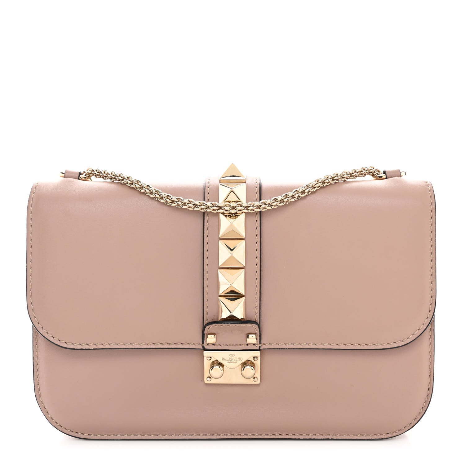 Valentino Garavani Vitello Medium Glam Lock Rockstud Flap Poudre 1 of 9