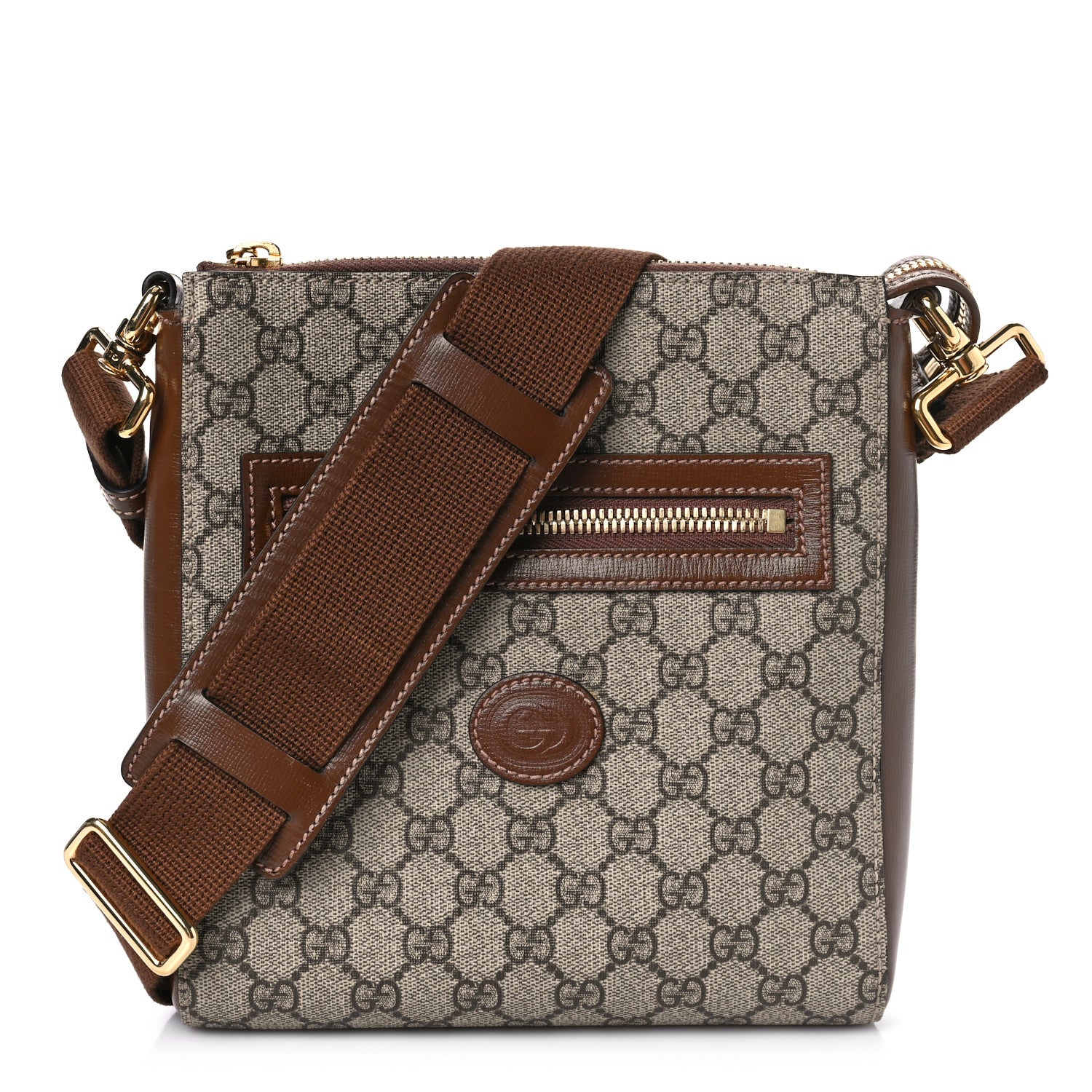 Gucci GG Supreme Monogram Azalea Calfskin Retro Interlocking G Flat Messenger Bag Beige Ebony Brown Sugar 1 of 9