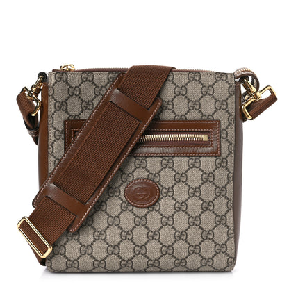 Gucci GG Supreme Monogram Azalea Calfskin Retro Interlocking G Flat Messenger Bag Beige Ebony Brown Sugar 1 of 9