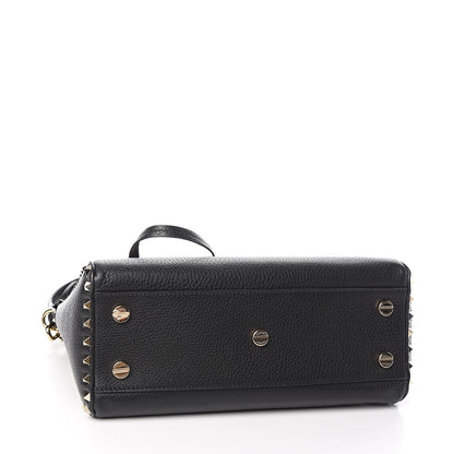 Valentino Garavani Pebbled Calfskin Rockstud Top Handle Shoulder Bag Black 4 of 9