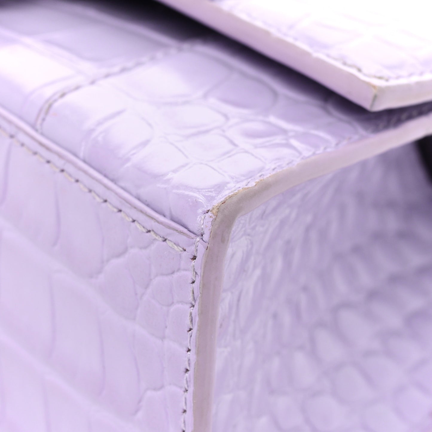 Shiny Calfskin Crocodile Embossed Hourglass Top Handle Bag XS Lilac