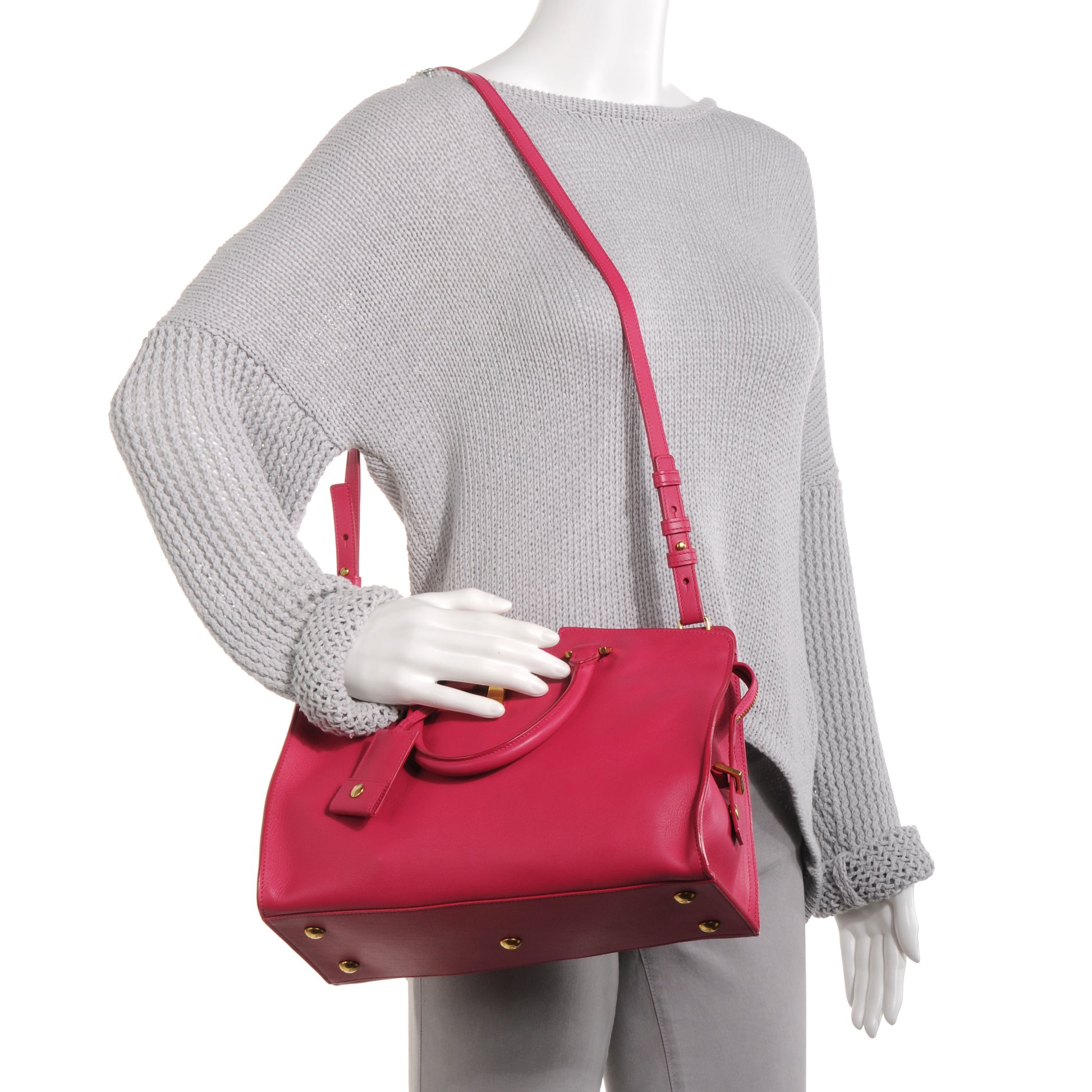 Saint Laurent Leather Small Classic Y Cabas Fuchsia 2 of 9